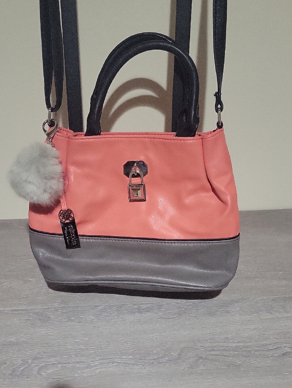 Nicole Coral and Gray Two-Tone Satchel with Black Handles